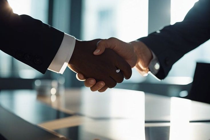 A professional handshake across a meeting table