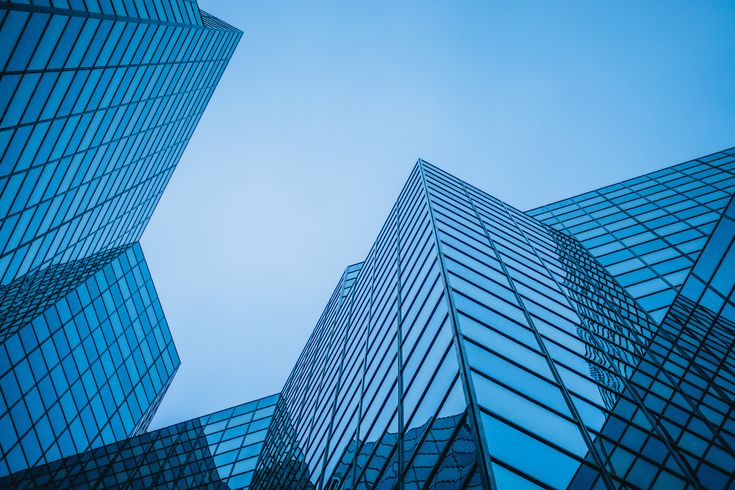Glass office towers in a commercial district